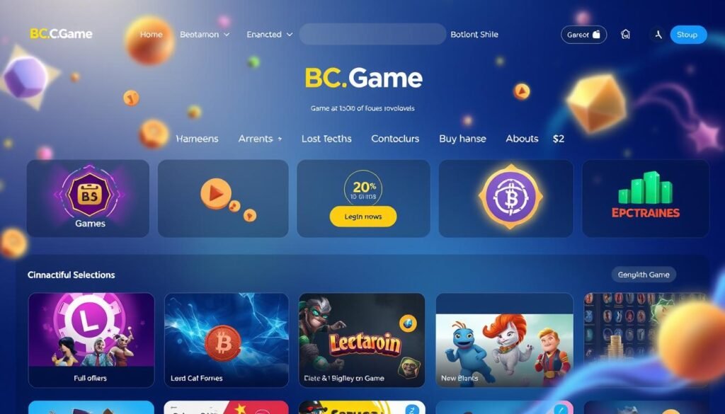 Generate an image of BC.Game's homepage showcasing its diverse cryptocurrency options and games. Generate an image of BC.Game's homepage showcasing its diverse cryptocurrency options and games.