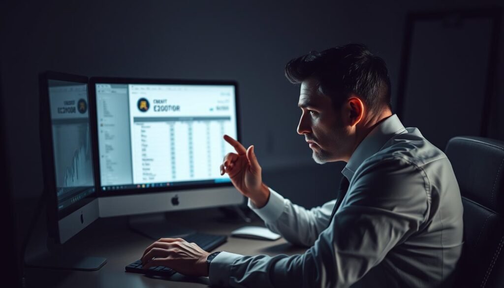 A dimly lit office setting, with a businessman sitting at a desk, intently studying a credit report on his computer screen. The background features financial charts and graphs, casting an analytical glow across the scene. The man's expression is one of deep contemplation, as he grapples with the implications of the "聯徵次數" displayed on the report, and how it might impact his credit score. Soft, directional lighting illuminates the key elements, creating a sense of focus and gravity. The overall mood is one of seriousness and concern, reflecting the importance of understanding the impact of credit inquiries on financial standing. A dimly lit office setting, with a businessman sitting at a desk, intently studying a credit report on his computer screen. The background features financial charts and graphs, casting an analytical glow across the scene. The man's expression is one of deep contemplation, as he grapples with the implications of the "聯徵次數" displayed on the report, and how it might impact his credit score. Soft, directional lighting illuminates the key elements, creating a sense of focus and gravity. The overall mood is one of seriousness and concern, reflecting the importance of understanding the impact of credit inquiries on financial standing.